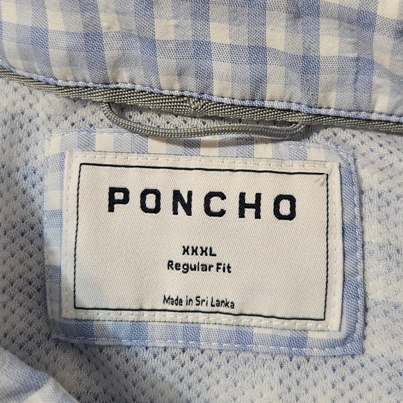 Poncho Western Button Down Fishing Shirt 3XL Blue White Checkered Long Sleeve - Picture 3 of 7